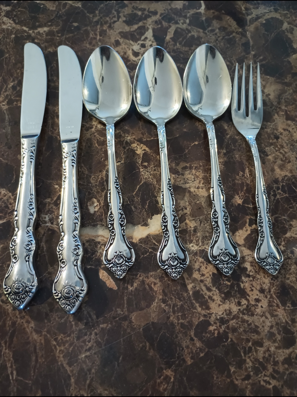 Lancaster Floral Pattern Flatware Salad Fork Dinner Knives Soup Spoons